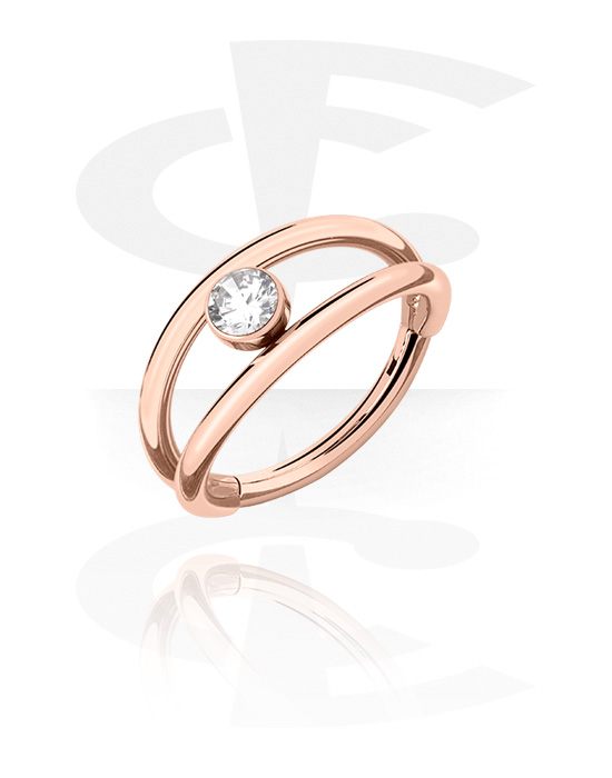 Anéis piercing, Piercing clicker (aço cirúrgico, ouro rosé, brilhante) com pedra de cristal, Aço cirúrgico 316L banhado a ouro rosé