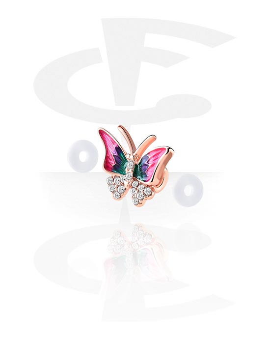 Boules, barres & plus, Accessoire pour piercings industriels avec motif papillon et pierres en cristal, Laiton plaqué