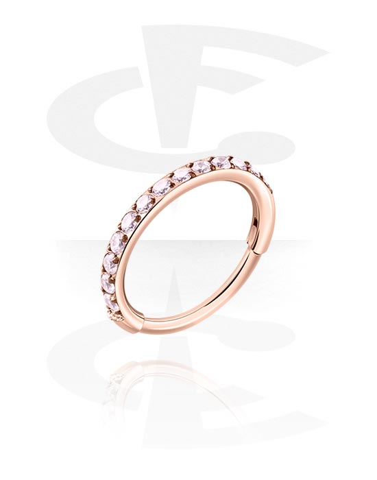 Anéis piercing, Piercing clicker (aço cirúrgico, ouro rosé, brilhante) com pedras de cristal, Aço cirúrgico 316L banhado a ouro rosé