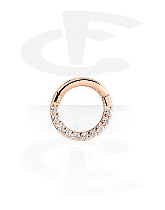 Piercing ad anello, multi-purpose clicker (acciaio chirurgico, oro rosa, finitura lucida) con cristallini, Acciaio chirurgico 316L placcato in oro rosa