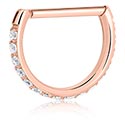 Pírsingové krúžky, Pírsingový clicker (chirurgická oceľ, ružové zlato, lesklý povrch) s kryštálové kamene, Chirurgická oceľ 316L pozlátená ružovým zlatom