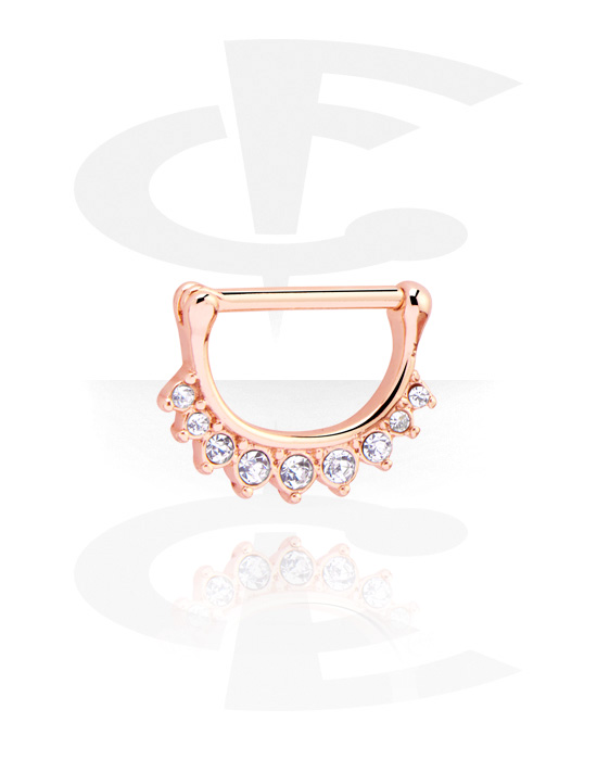 Piercingové šperky do bradavky, Clicker na bradavky s krystalovými kamínky, Chirurgická ocel 316L pozlacená růžovým zlatem