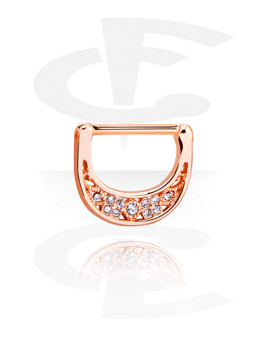 Piercingové šperky do bradavky, Clicker na bradavky s krystalovými kamínky, Chirurgická ocel 316L pozlacená růžovým zlatem