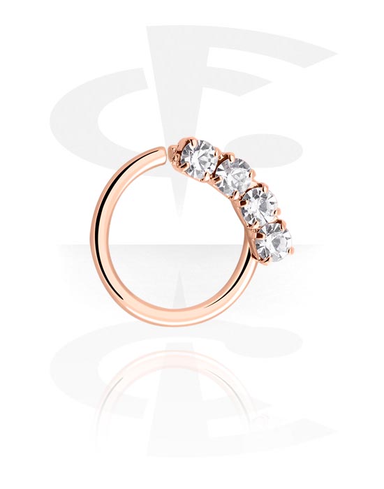 Piercing Rings, Continuous ring (surgical steel, rose gold, shiny finish) with crystal stones, Rose Gold Plated Brass