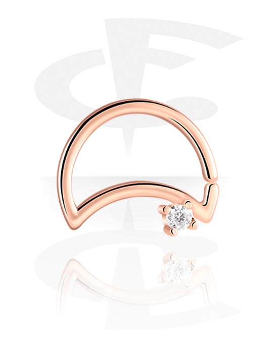 Anéis piercing, Continuous ring (aço cirúrgico, ouro rosé, brilhante) com pedra de cristal, Latão banhado a ouro rosé