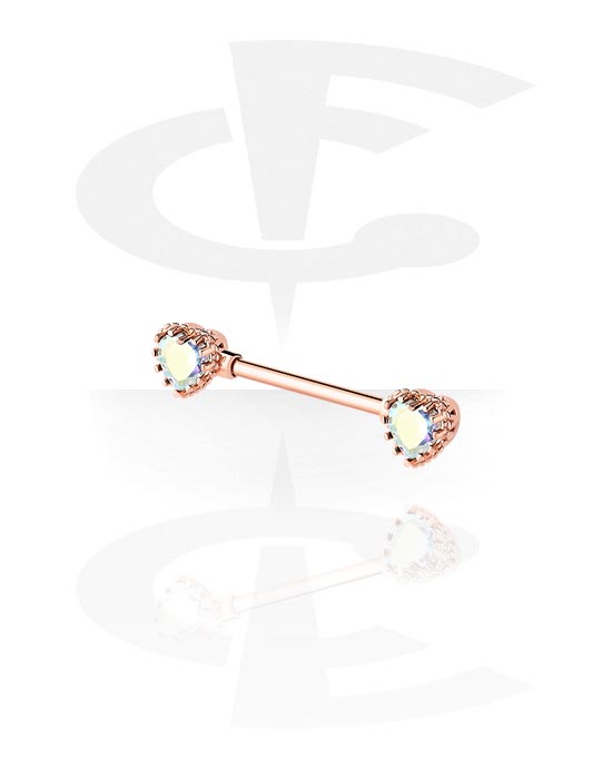 Mellbimbó piercingek, Mellbimbó barbell val vel Szív dizájn, Rózsa-aranyozott sebészeti acél, 316L, Rózsa-aranyozott sárgaréz