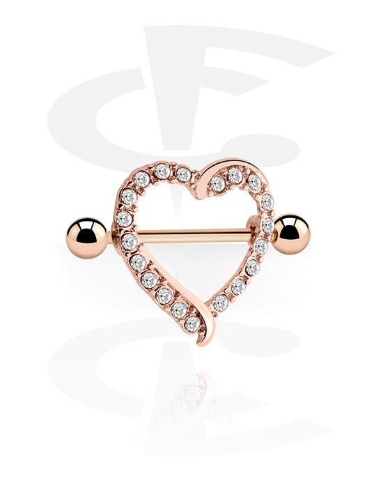 Nipple Piercings, Nipple Shield with heart design, Rose Gold Plated Surgical Steel 316L, Rose Gold Plated Brass