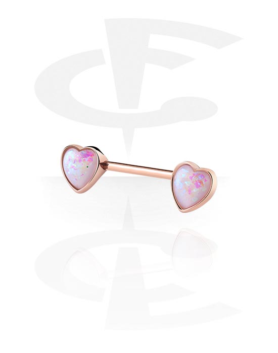 Mellbimbó piercingek, Mellbimbó barbell val vel szív kiegészítő, Rózsa-aranyozott sebészeti acél, 316L, Rózsa-aranyozott sárgaréz