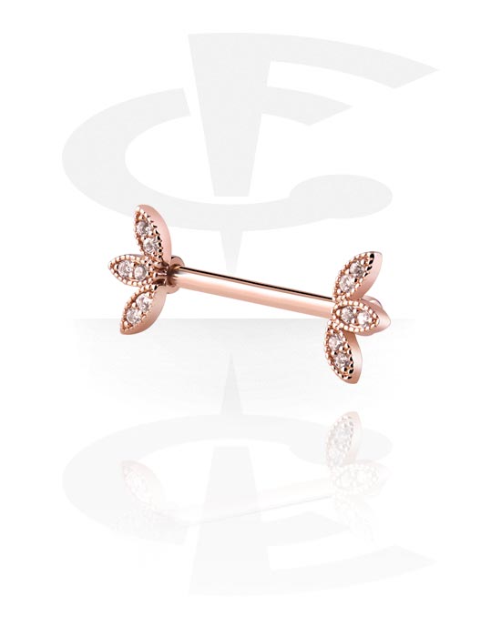 Nipple Piercings, Nipple Barbell with crystal stones, Rose Gold Plated Surgical Steel 316L, Rose Gold Plated Brass