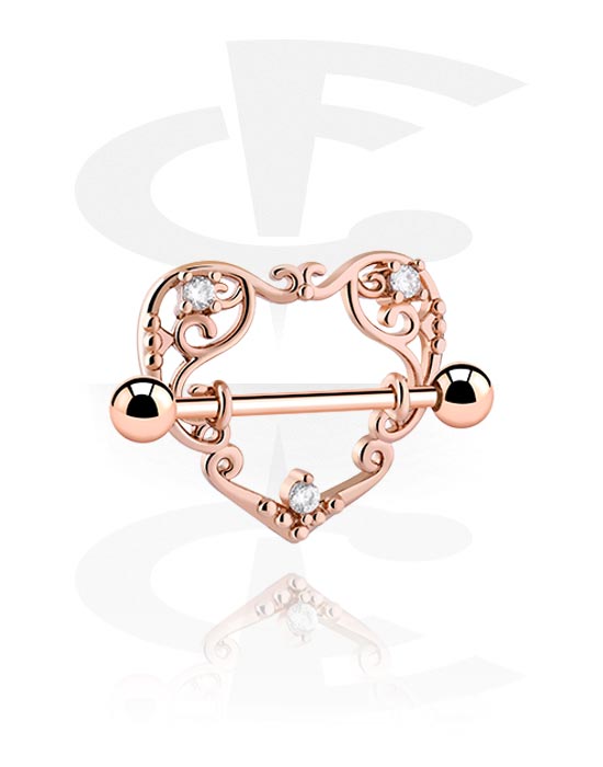 Piercingové šperky do bradavky, Štít pro bradavky s designem srdce, Chirurgická ocel 316L pozlacená růžovým zlatem, Mosaz pozlacená růžovým zlatem