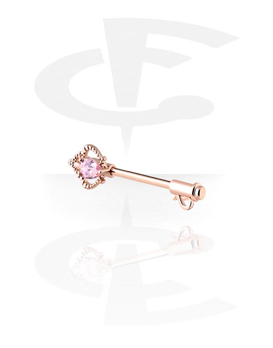 Nipple Piercings, Nipple Barbell with crystal stone, Rose Gold Plated Surgical Steel 316L, Rose Gold Plated Brass