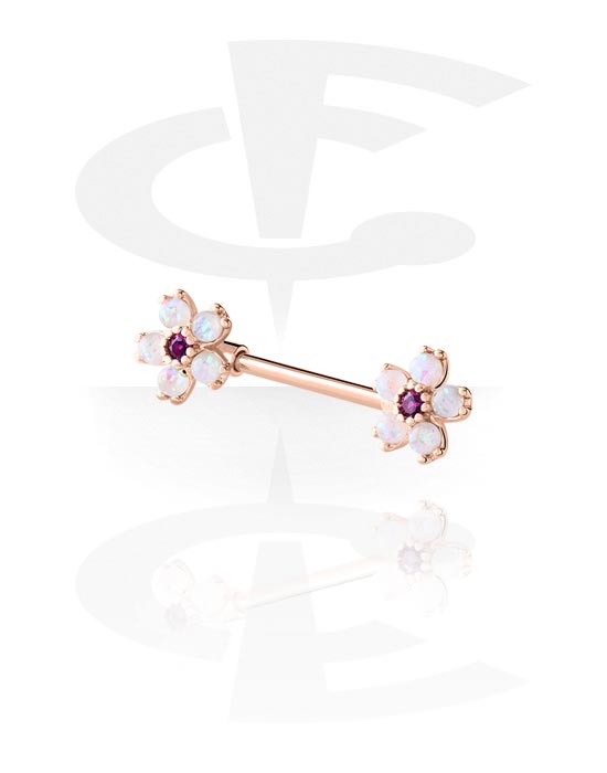 Nipple Piercings, Nipple Barbell with flower attachment and crystal stones, Rose Gold Plated Surgical Steel 316L, Rose Gold Plated Brass