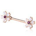Piercingové šperky do bradavky, Činka do bradavky s koncovkou květina a krystalovými kamínky, Chirurgická ocel 316L pozlacená růžovým zlatem, Mosaz pozlacená růžovým zlatem