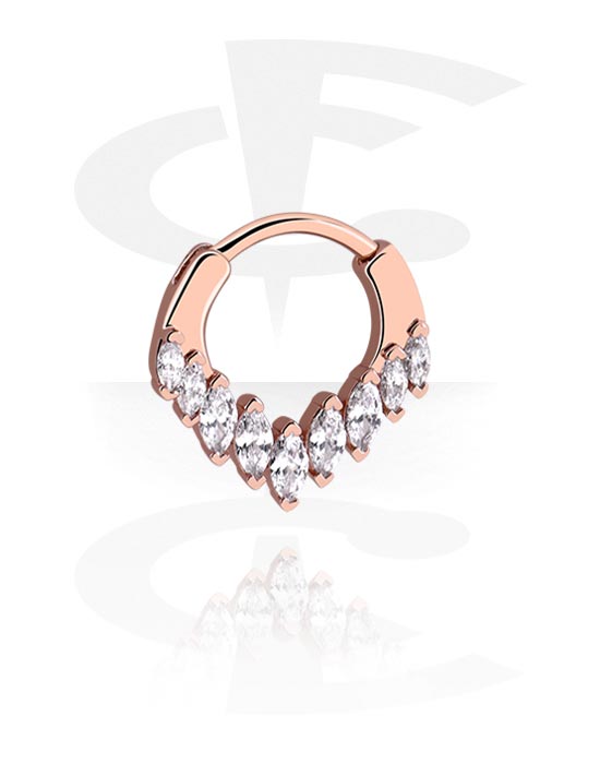Anéis piercing, Piercing clicker (aço cirúrgico, ouro rosé, brilhante) com pedras de cristal, Aço cirúrgico 316L banhado a ouro rosé