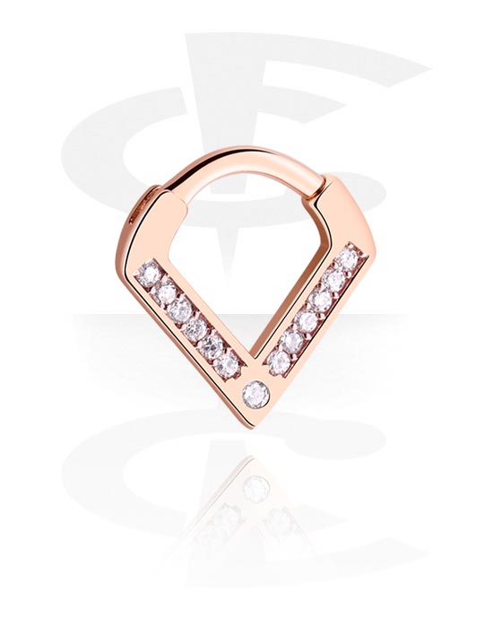 Piercing Rings, Piercing clicker (surgical steel, rose gold, shiny finish) with crystal stones, Rose Gold Plated Surgical Steel 316L