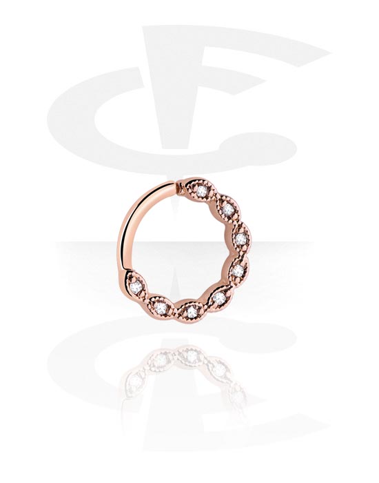 Alke za piercing, Neprekidni prsten (kirurški čelik, ružičasto zlato, sjajna završna obrada) s kristalnim kamenjem, Kirurški čelik pozlaćen ružičastim zlatom 316L