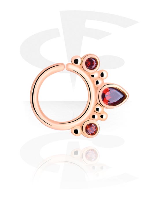 Piercing Rings, Continuous ring (surgical steel, rose gold, shiny finish) with crystal stones, Rose Gold Plated Surgical Steel 316L