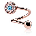 Spiraler, Spiral med krystallsteiner, Rosegold Plated Surgical Steel 316L, Rosegold Plated Brass