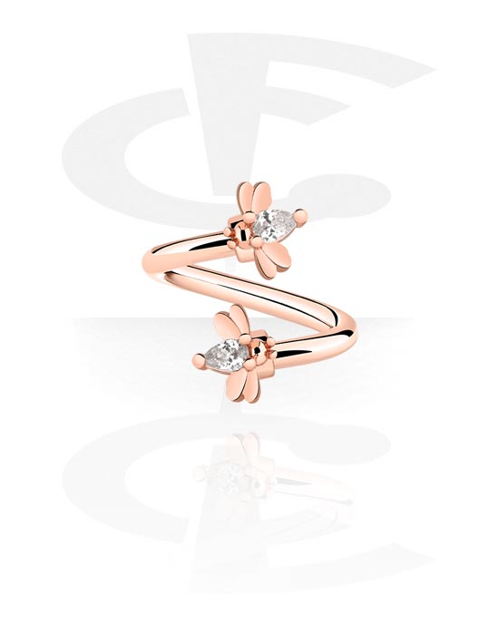 Spirals, Spiral with bee design and crystal stones, Rose Gold Plated Surgical Steel 316L ,  Rose Gold Plated Brass