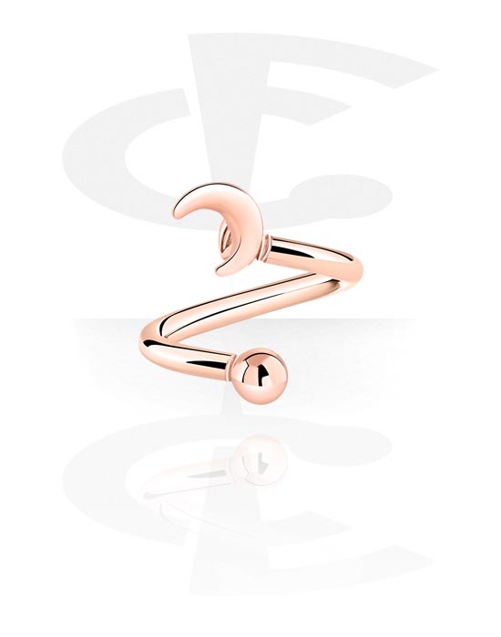 Spirals, Spiral with Ball and Half moon design, Rose Gold Plated Surgical Steel 316L, Rose Gold Plated Brass