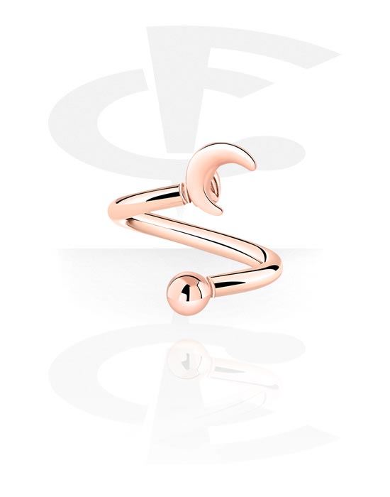Spirals, Spiral with Ball and Half moon design, Rose Gold Plated Surgical Steel 316L, Rose Gold Plated Brass