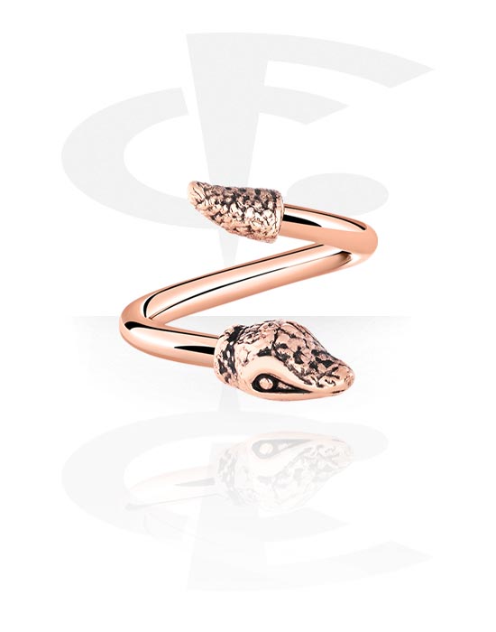 Spirals, Spiral with snake design, Rose Gold Plated Surgical Steel 316L ,  Rose Gold Plated Brass