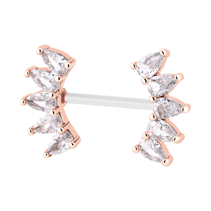 Nipple Barbell (bioflex, transparent) avec pierres en cristal Bioflex/Laiton plaqué or rose Piercings téton