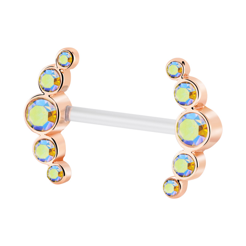 Nipple Barbell (bioflex, transparent) avec pierres en cristal Bioflex/Laiton plaqué or rose Piercings téton