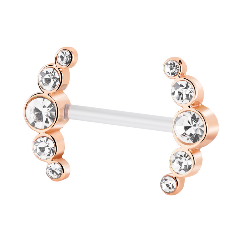Nipple Barbell (bioflex, transparent) avec pierres en cristal Bioflex/Laiton plaqué or rose Piercings téton