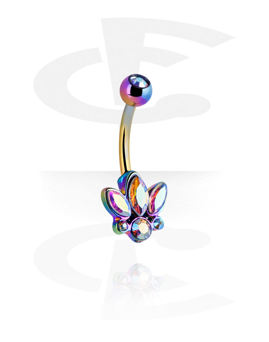 Curved Barbells, Belly button ring (surgical steel, anodized) with crystal stones, Surgical Steel 316L