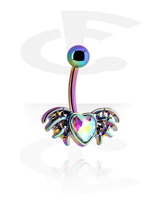 Curved Barbells, Belly button ring (surgical steel, anodised) with heart design and crystal stone, Surgical Steel 316L