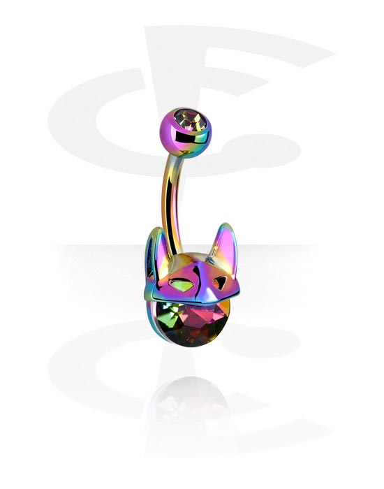 Curved Barbells, Belly button ring (surgical steel, anodized) with crystal stones, Surgical Steel 316L, Plated Brass