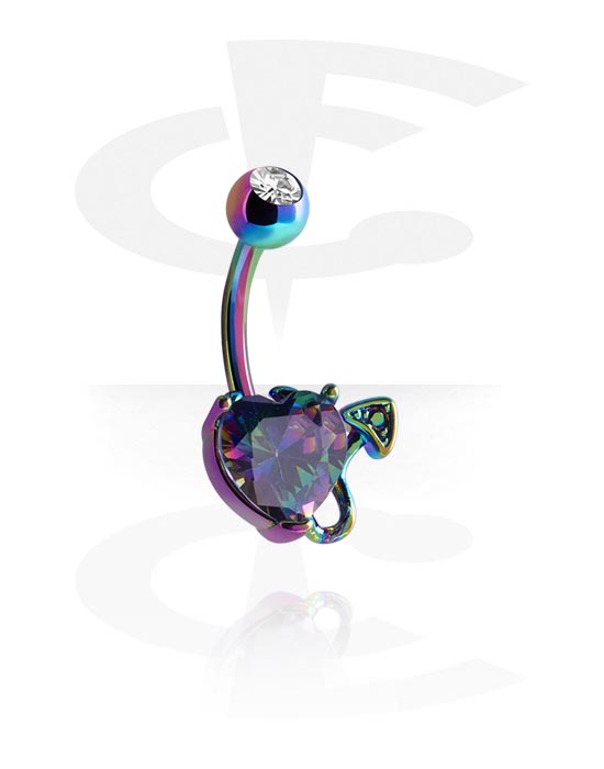 Curved Barbells, Belly button ring (surgical steel, anodised) with crystal stones, Surgical Steel 316L