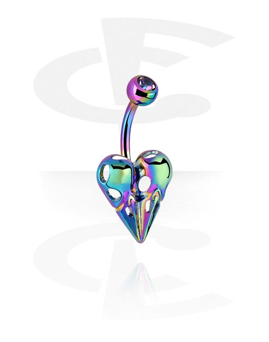 Curved Barbells, Belly button ring (surgical steel, anodized) with heart design, Surgical Steel 316L, Plated Brass