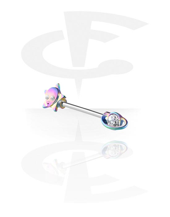 Piercings téton, Barre pour piercing téton avec pierre en cristal, Acier chirurgical 316L, Laiton plaqué