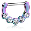 Alke za piercing, Kliker za septum s kristalnim kamenjem, Kirurški čelik 316L, Obloženi mesing