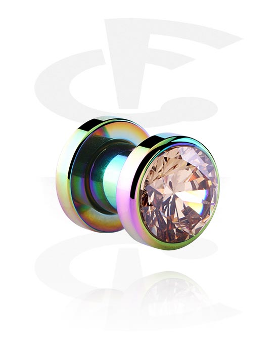 Tunnels & Plugs, Screw-on tunnel (surgical steel) with metallic look and crystal stone, Surgical Steel 316L