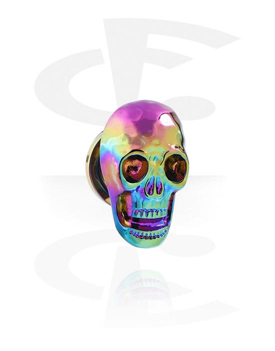 Tunnels & Plugs, Screw-on tunnel (surgical steel) with metallic look and skull attachment, Surgical Steel 316L