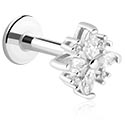 Labrets, Labret (acero quirúrgico, plateado, acabado brillante) con brillantes, Acero quirúrgico 316L, Latón plateado