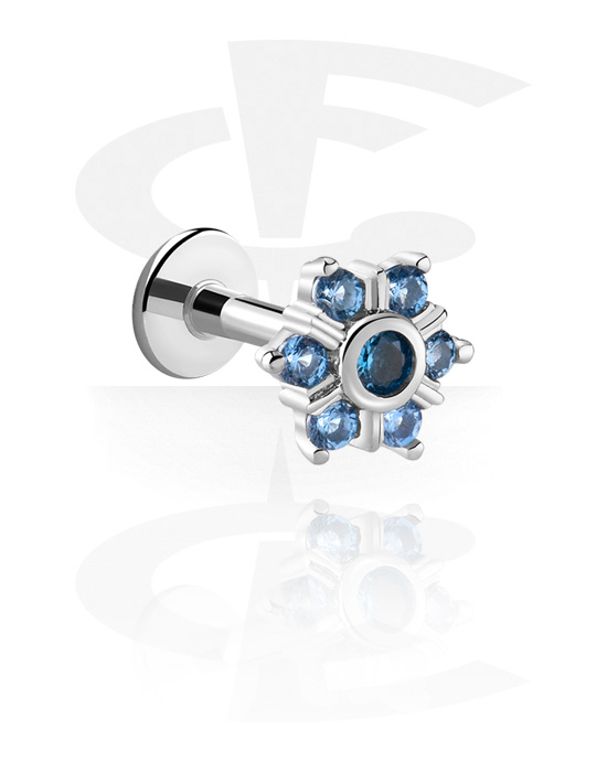 Labrets, Labret (surgical steel, silver, shiny finish) with crystal stones, Surgical Steel 316L, Plated Brass