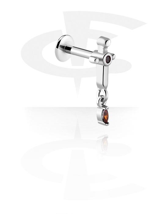 Labrets, Labret (surgical steel, silver, shiny finish) met kruis-motief, Chirurgisch staal 316L, Belegde messing