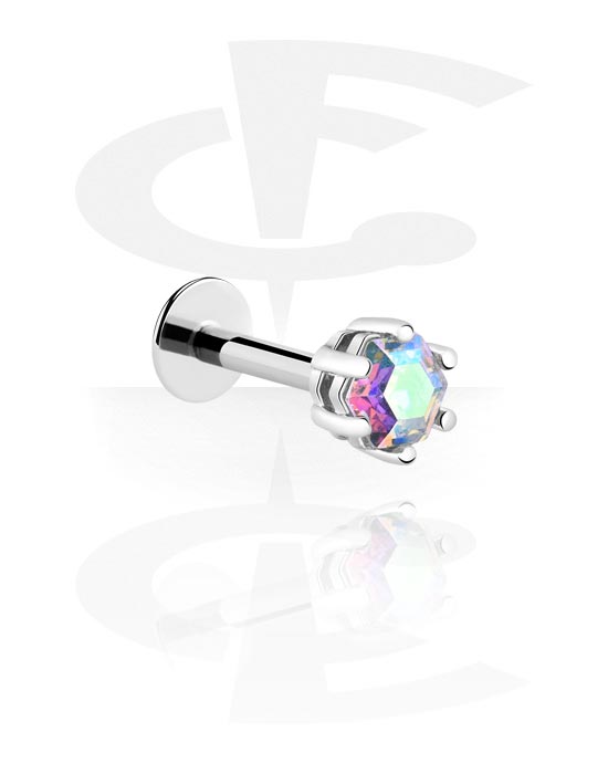 Labrets, Labret (surgical steel, silver, shiny finish) with crystal stone, Surgical Steel 316L, Plated Brass