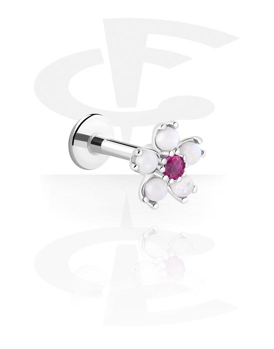 Labrets, Labret (surgical steel, silver, shiny finish) with crystal stones, Surgical Steel 316L, Plated Brass
