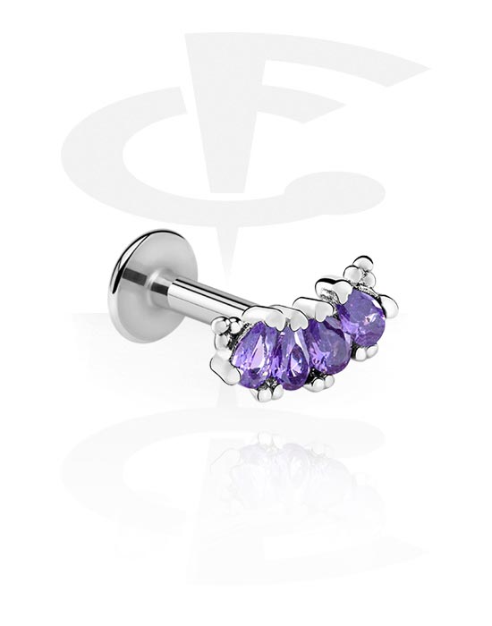 Labrets, Labret (surgical steel, silver, shiny finish) with crystal stones, Surgical Steel 316L ,  Plated Brass