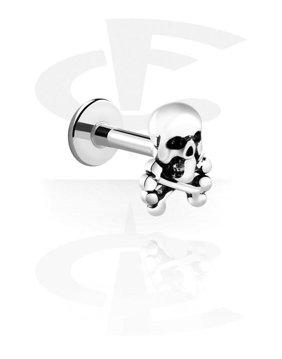 Labrets, Labret (surgical steel, silver, shiny finish) with skull design, Surgical Steel 316L, Plated Brass