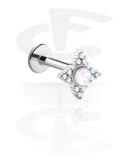 Labrety, Labret (surgical steel, silver, shiny finish) s krystalovými kamínky, Chirurgická ocel 316L, Pokovená mosaz