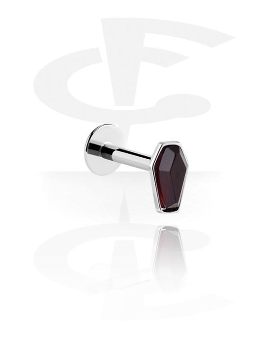 Labret (surgical steel, silver, shiny finish) with crystal stones ...