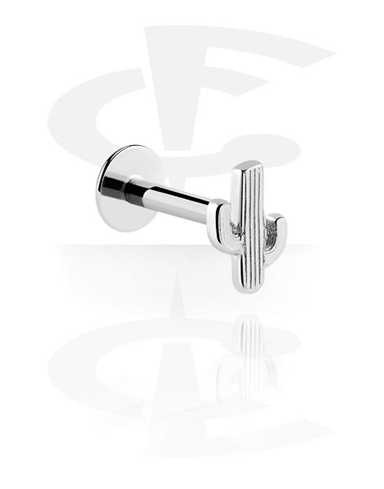 Labrets, Labret (surgical steel, silver, shiny finish) met cactus-motief, Chirurgisch staal 316L, Belegde messing
