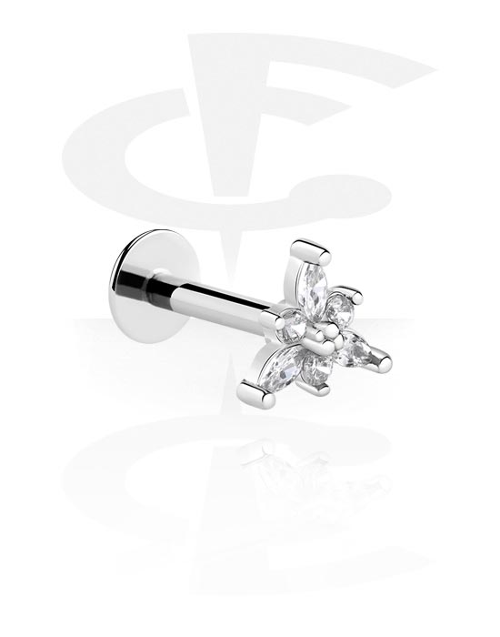 Labrets, Labret (surgical steel, silver, shiny finish) with crystal stones, Surgical Steel 316L ,  Plated Brass