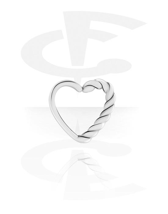 Kółka do piercingu, Kółko rozginane w kształcie serca (stal chirurgiczna, srebro, błyszczące wykończenie) z wzorem serca, Powlekany mosiądz